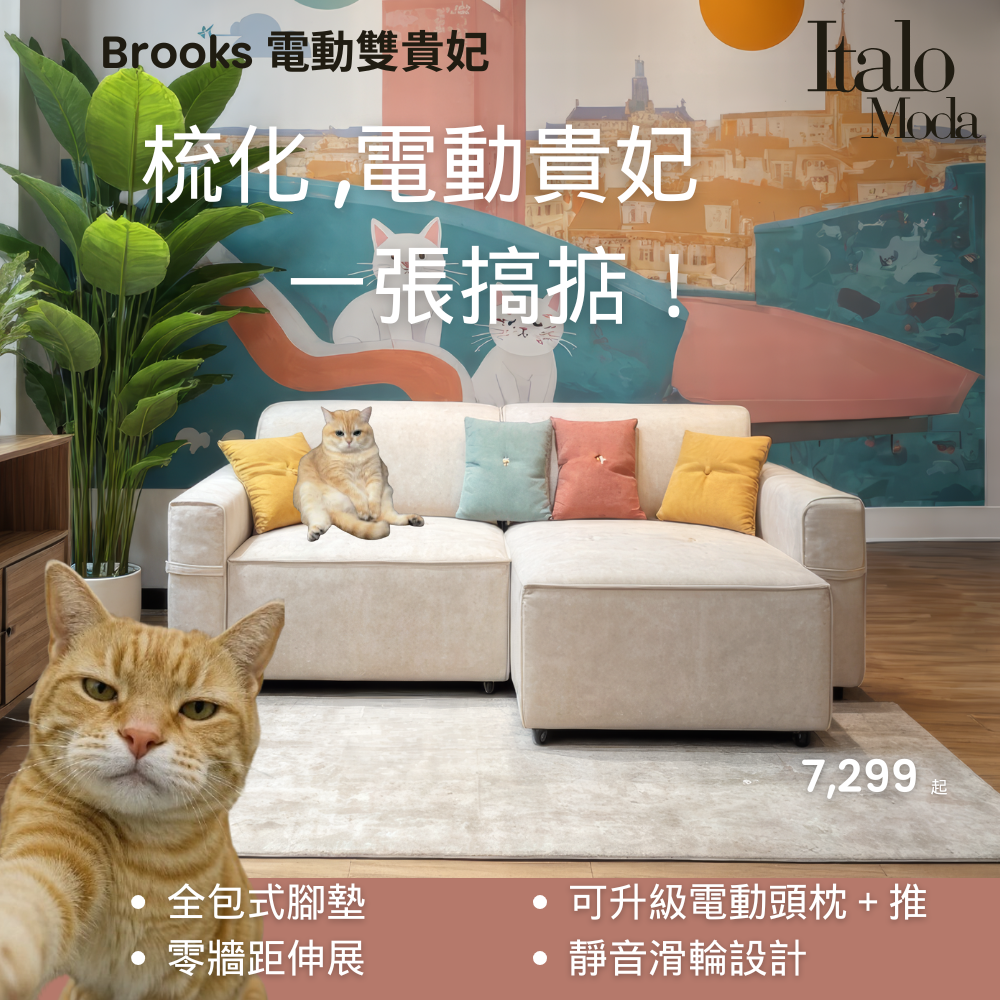 Brooks 左右電動貴妃梳化 | 寵物都岩用既電動梳化