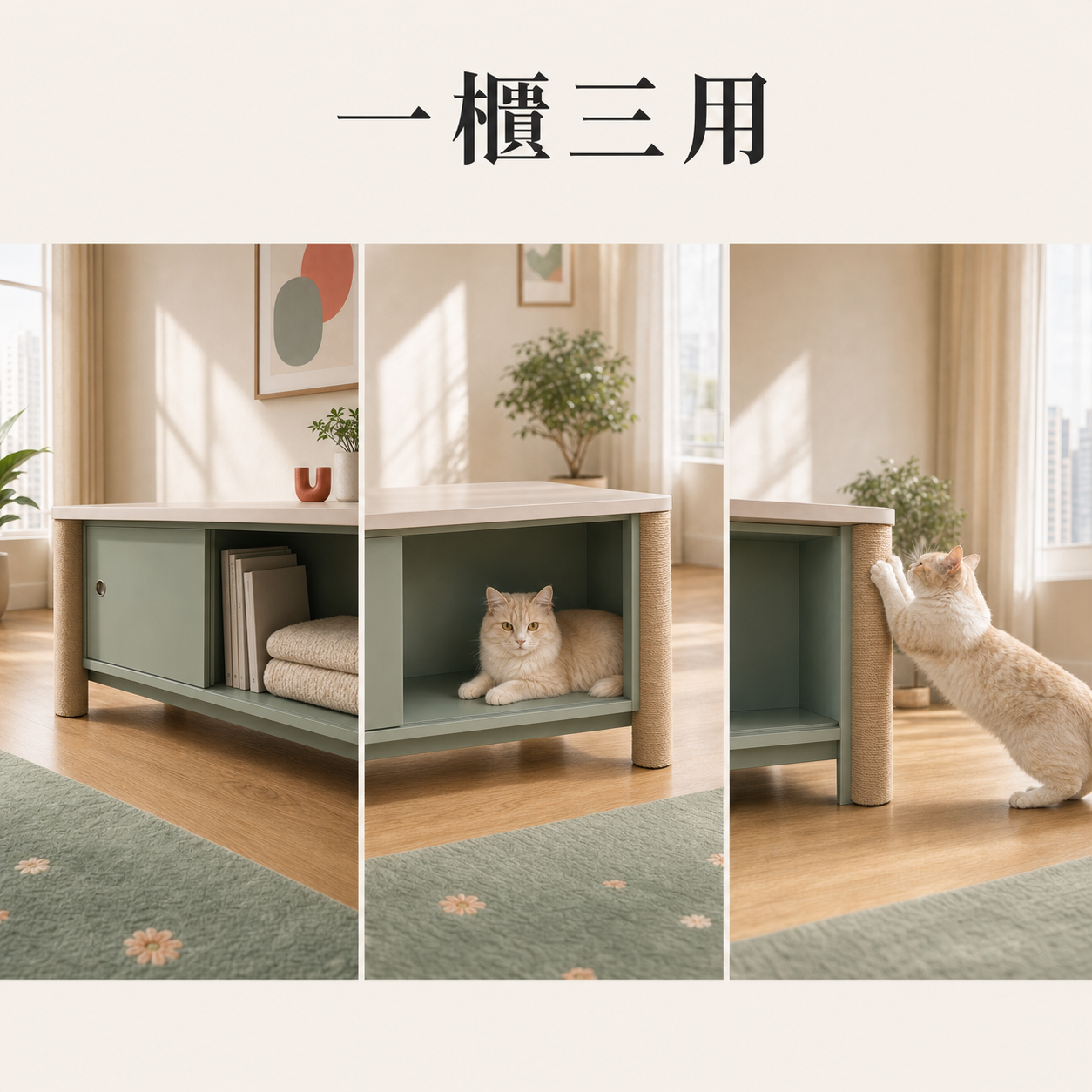 一櫃三用 — 收納、貓窩與磨爪